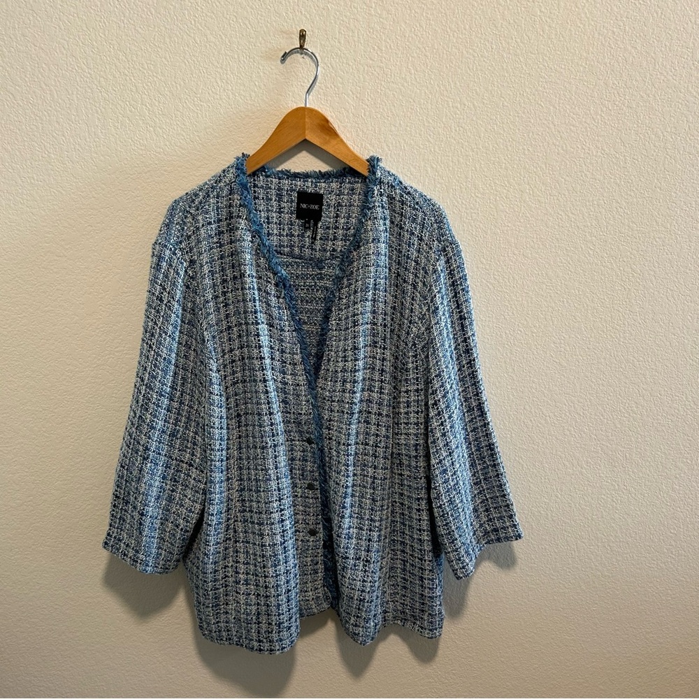 NIC+ZOE Textured Blue Tweed Cardigan open front button up